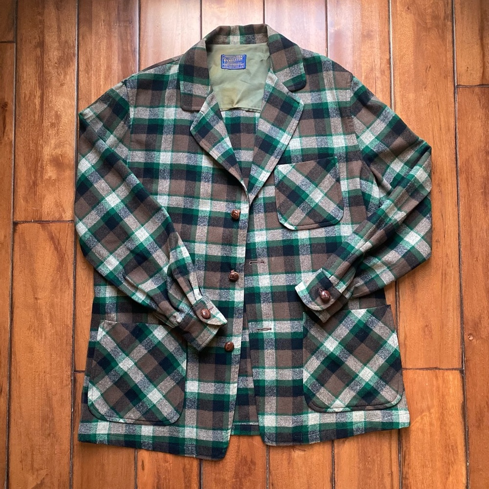 Vintage Pendleton 1960s Plaid Wool 3 Pocket Sport Coat Shacket